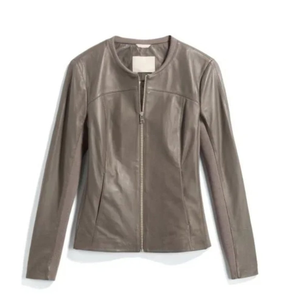 Soia & Kyo Sianne Lamb Leather Collarless Jacket Dark Grey Womens XL